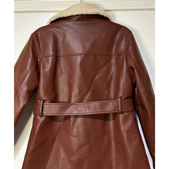 Rebecca Minkoff Faux Leather Jacket Chestnut Size Small NWT Shearling Collar - Picture 9 of 14
